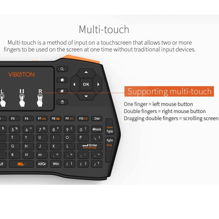 VIBOTON i8 Plus Updated 2.4GHz QWERT Mini Wireless Keyboard with Touchpad for TV Box, Mi Box, Computer, Tablet, Laptop and Projector(Black), Wireless Keyboard