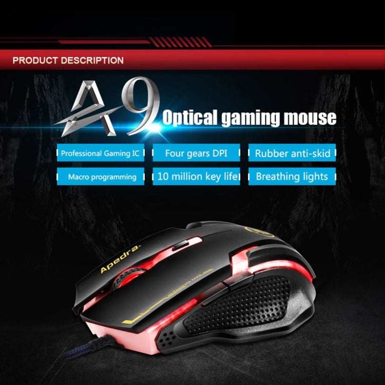 Apedra iMICE A9 High Precision Gaming Mouse LED four color controlled breathing light USB 6 Buttons 3200 DPI Wired Optical Gaming Mouse for Computer PC Laptop, iMICE A9