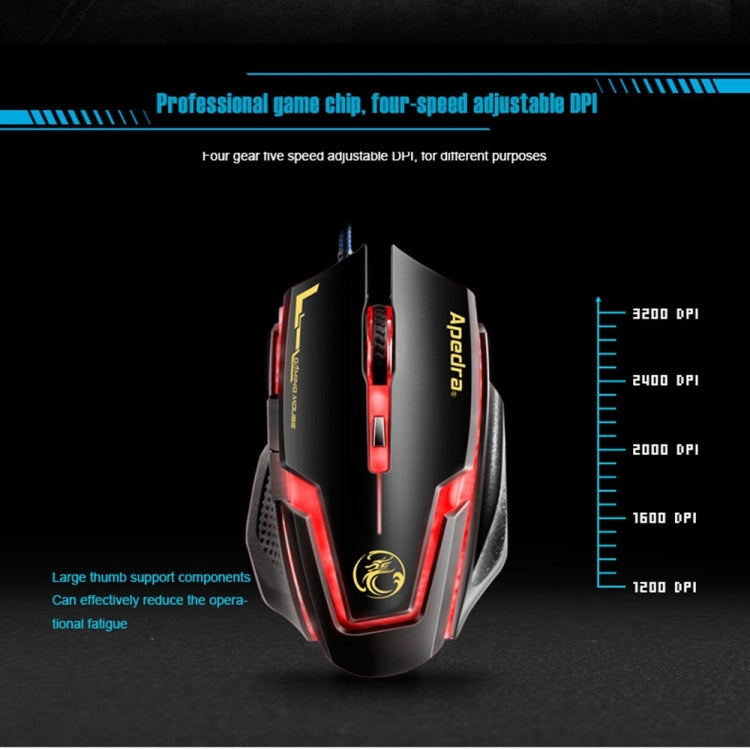 Apedra iMICE A9 High Precision Gaming Mouse LED four color controlled breathing light USB 6 Buttons 3200 DPI Wired Optical Gaming Mouse for Computer PC Laptop, iMICE A9