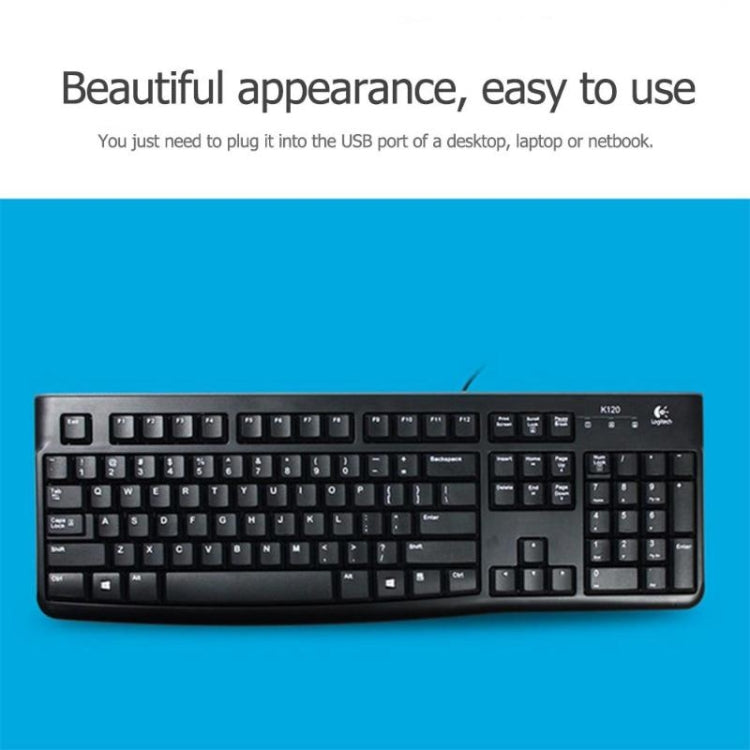 Logitech K120 USB Waterproof Splash Wired Keyboard for Desktop Computers / Laptops, Logitech K120