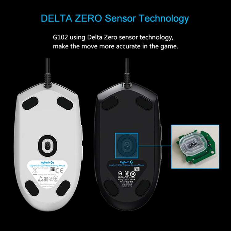 Logitech G102 6-keys RGB Glowing 6000DPI Five-speed Adjustable Wired Optical Gaming Mouse, Length: 2m, G102, G102 (White)