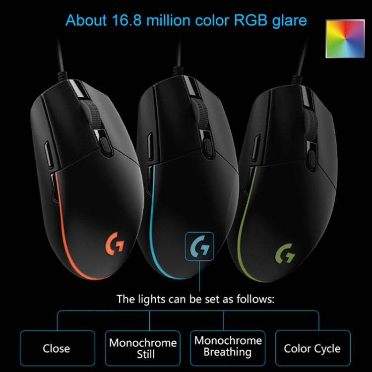 Logitech G102 6-keys RGB Glowing 6000DPI Five-speed Adjustable Wired Optical Gaming Mouse, Length: 2m, G102, G102 (White)