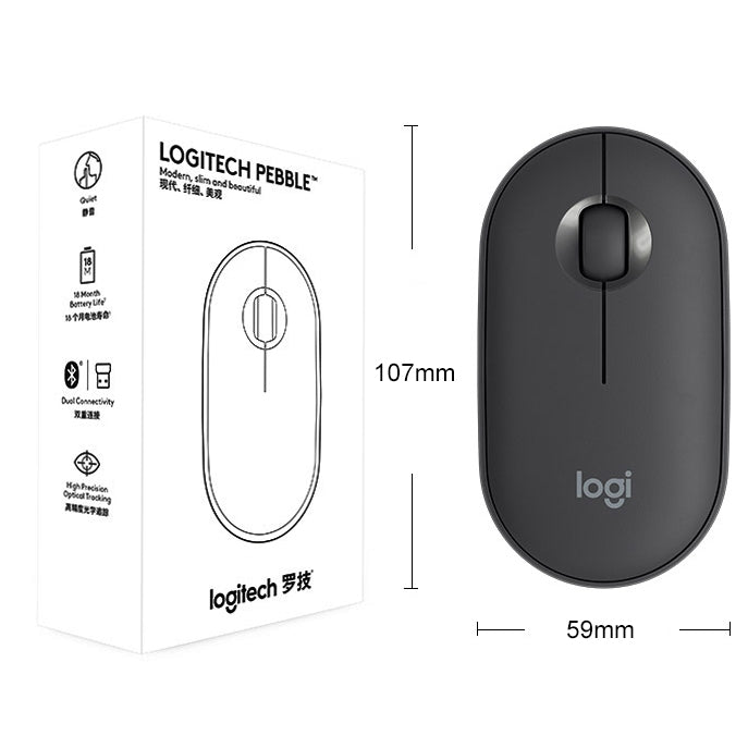 Logitech Pebble Cobblestone Shape Thin 3-keys 1000DPI Mute Wireless Bluetooth Optical Mouse, Wireless Range: 10m