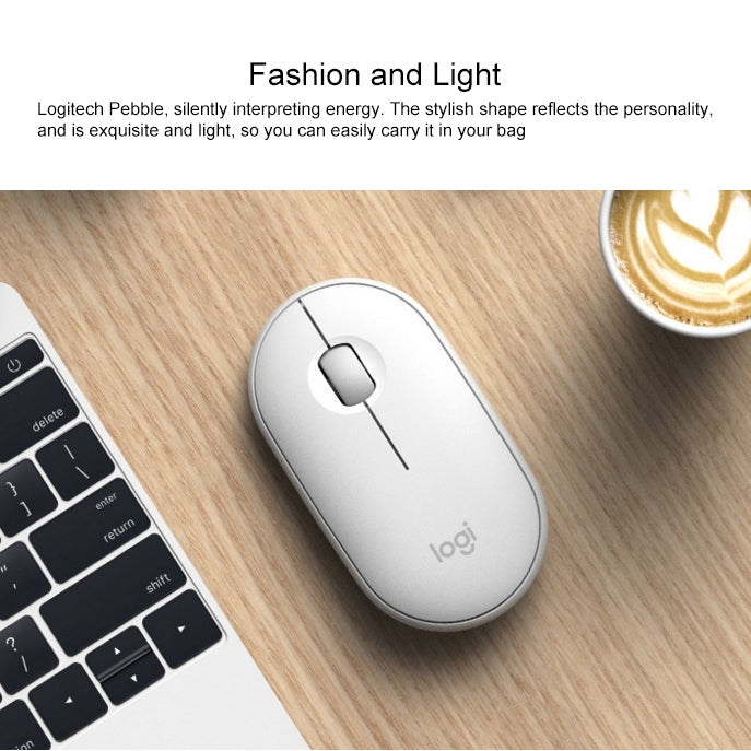 Logitech Pebble Cobblestone Shape Thin 3-keys 1000DPI Mute Wireless Bluetooth Optical Mouse, Wireless Range: 10m