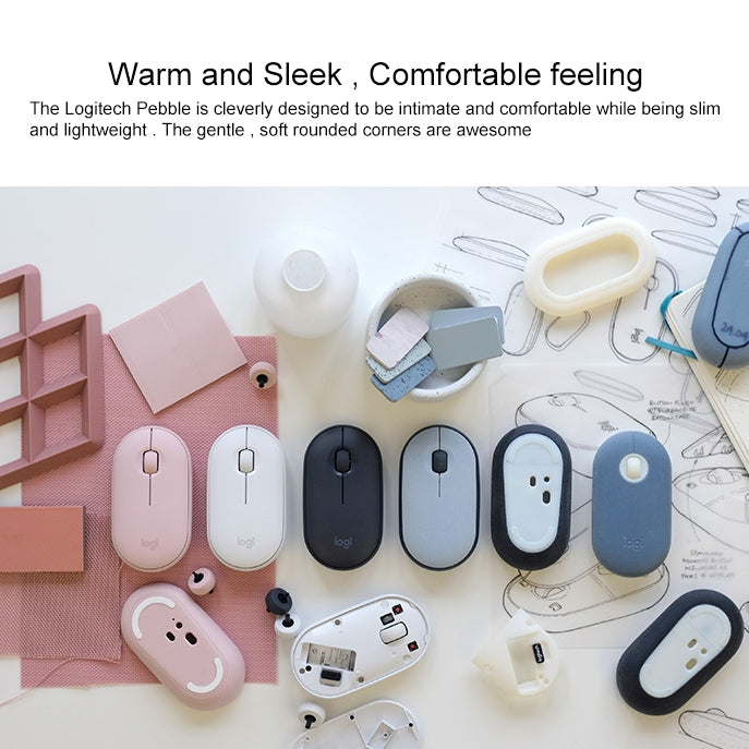 Logitech Pebble Cobblestone Shape Thin 3-keys 1000DPI Mute Wireless Bluetooth Optical Mouse, Wireless Range: 10m