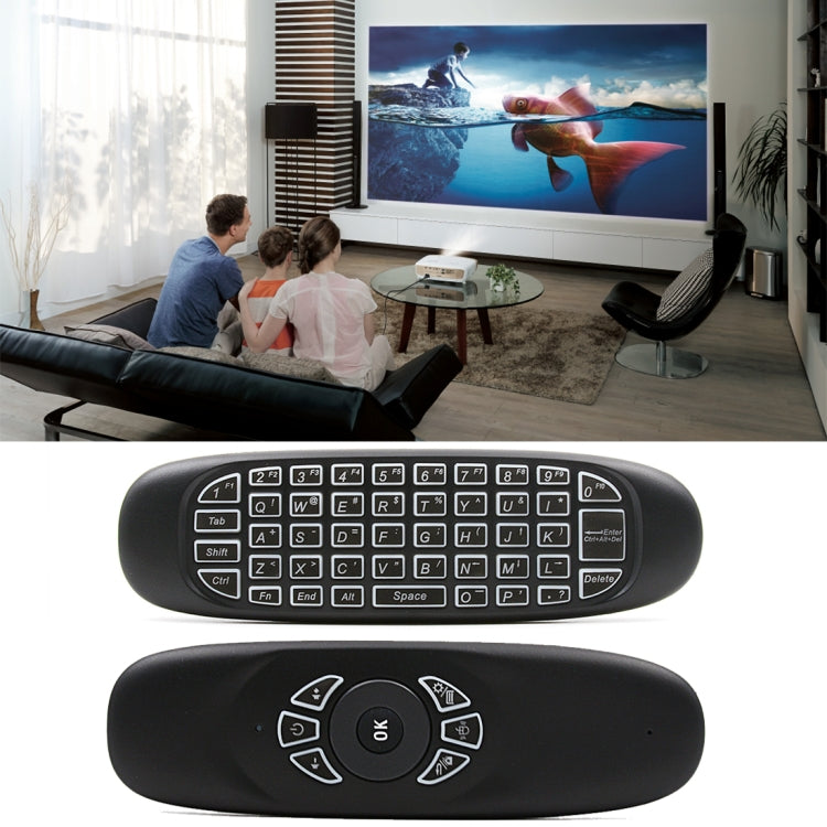 C120 Back-light Air Mouse 2.4GHz Wireless Keyboard 3D Gyroscope Sense Android Remote Controller for PC, Android TV Box / Smart TV, Game Devices, White Backlight Keyboard
