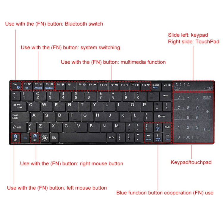 K-07 ABS Wireless Chargeable Bluetooth Touch Keyboard, K-07