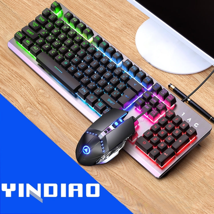 YINDIAO K002 USB Wired Mechanical Feel RGB Backlight Keyboard + Optical Silent Mouse Set, RGB Backlight / Silent / Black, RGB Backlight / White