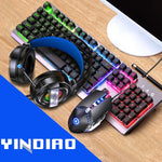 YINDIAO K002 USB Wired Mechanical Feel Sound Control RGB Backlight Keyboard + Optical Silent Mouse + Headset Set, Sound Control Backlight / Silent / Black