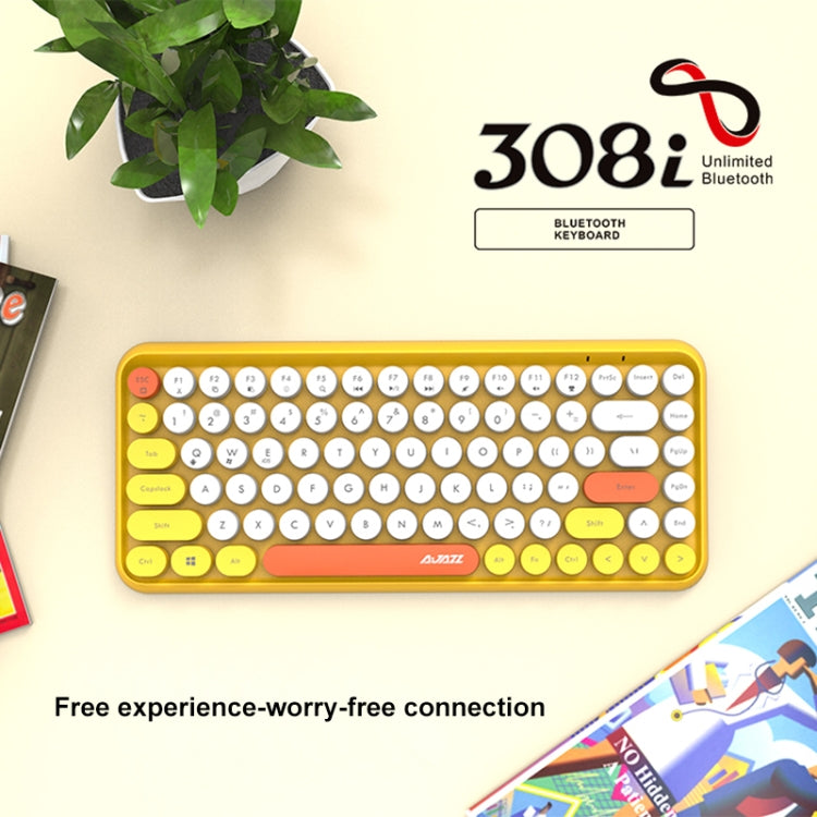 Ajazz 308I 84 Keys Tablet Mobile Phone Computer Household Office Bluetooth Keyboard, Yellow