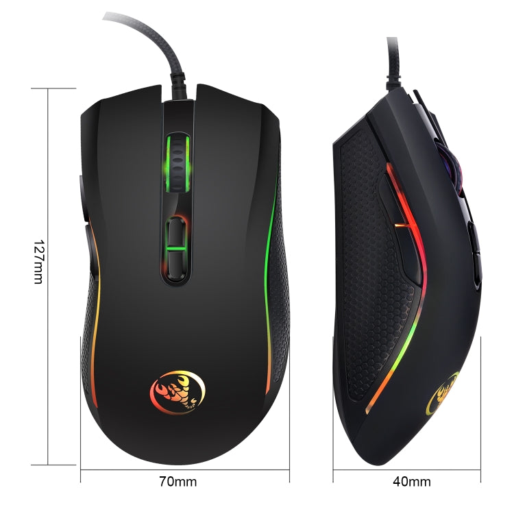 HXSJ A869 Colorful Glowing Wired Game 7-Keys 3200 DPI Adjustable Ergonomics Optical Mouse, A869