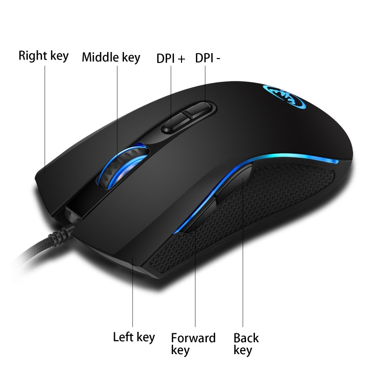HXSJ A869 Colorful Glowing Wired Game 7-Keys 3200 DPI Adjustable Ergonomics Optical Mouse, A869