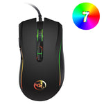HXSJ A869 Colorful Glowing Wired Game 7-Keys 3200 DPI Adjustable Ergonomics Optical Mouse, A869