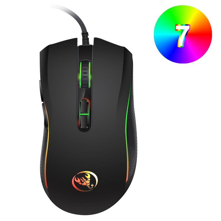 HXSJ A869 Colorful Glowing Wired Game 7-Keys 3200 DPI Adjustable Ergonomics Optical Mouse, A869