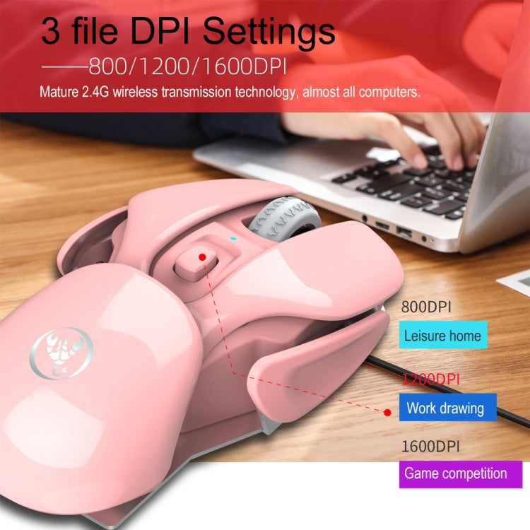 HXSJ T37 2.4GHz 1600dpi 3-modes Adjustable Wireless Mute Mouse, T37 Pink
