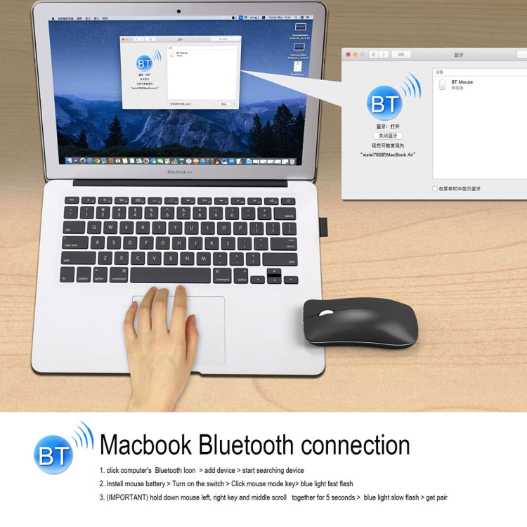 HXSJ T23 Bluetooth 5.0 + Bluetooth 3.0 + 2.4GHz Wireless Three Modes 4-Keys 1600 DPI Adjustable Ergonomics Optical Mouse, T23 Black