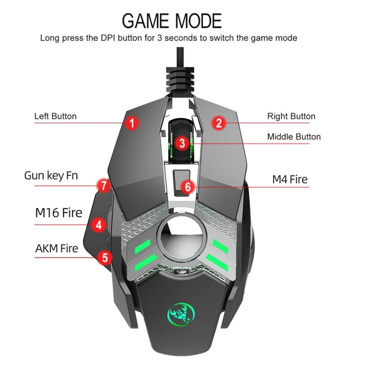 HXSJ J200 7 Keys Programmable Wired E-sports Mechanical Mouse with Light