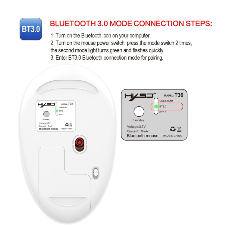 HXSJ T36 2.4G Bluetooth 5.0+3.0 Three-mode Silent Design Wireless Bluetooth Mouse