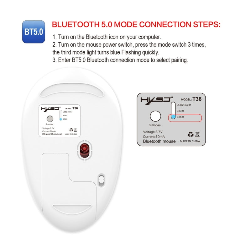 HXSJ T36 2.4G Bluetooth 5.0+3.0 Three-mode Silent Design Wireless Bluetooth Mouse