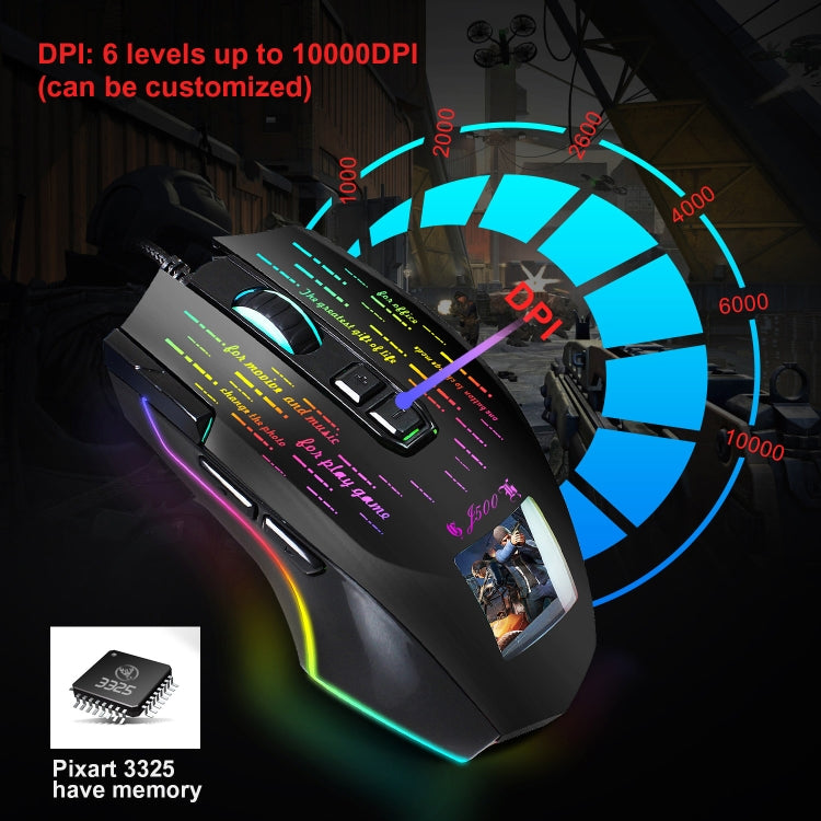 HXSJ J500 7 Keys RGB Programmable Display Screen Gaming Wired Mouse, J500