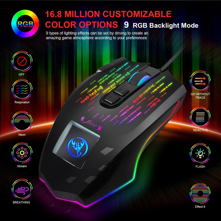 HXSJ J500 7 Keys RGB Programmable Display Screen Gaming Wired Mouse, J500