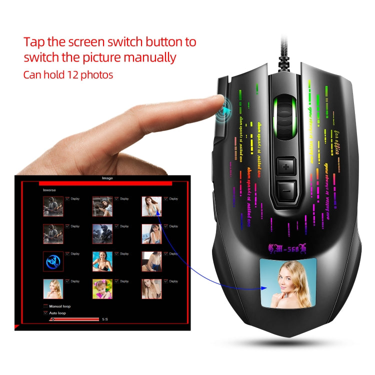 HXSJ J500 7 Keys RGB Programmable Display Screen Gaming Wired Mouse, J500