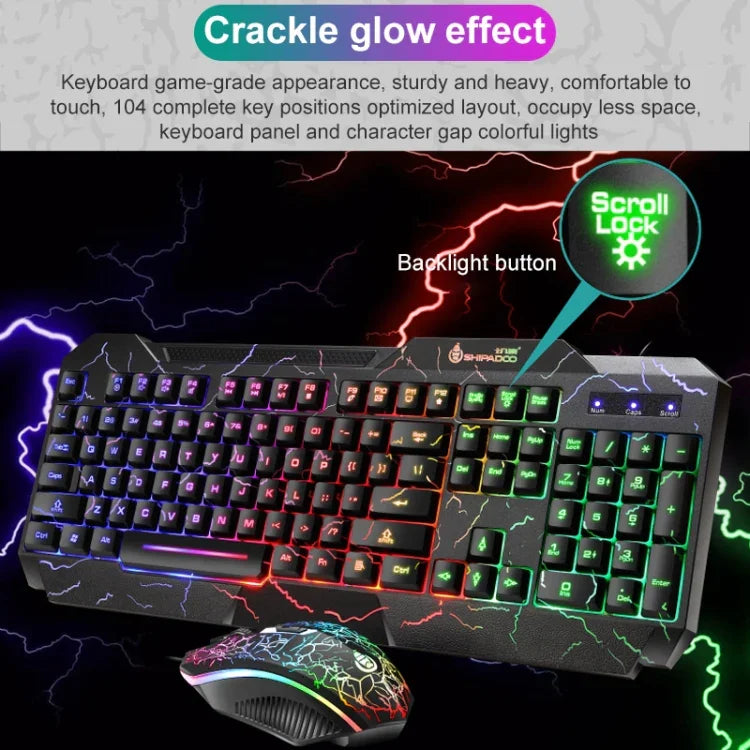 مجموعة لوحة مفاتيح وفأرة ألعاب سلكية SHIPADOO D620 بإضاءة RGB خلفية مكسورة اللون مع 104 مفتاح للحاسوب المحمول والكمبيوتر