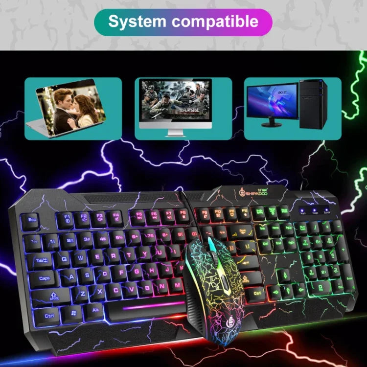 مجموعة لوحة مفاتيح وفأرة ألعاب سلكية SHIPADOO D620 بإضاءة RGB خلفية مكسورة اللون مع 104 مفتاح للحاسوب المحمول والكمبيوتر