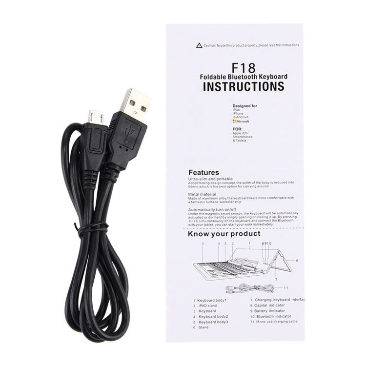 F18 Ultra-slim Rechargeable Foldable 58 Keys Bluetooth Wireless Keyboard with Holder