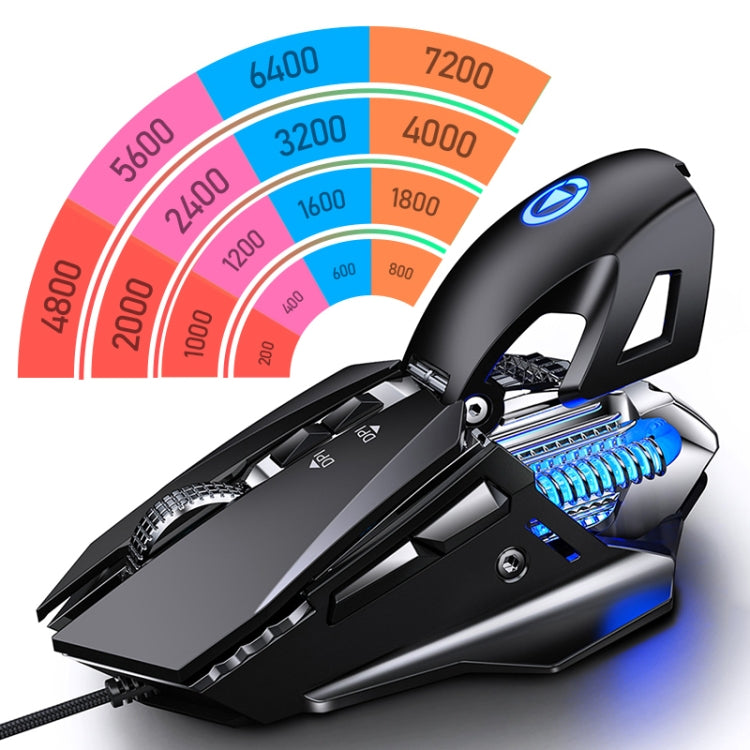 YINDIAO G10 7200DPI 7-modes Adjustable 7-keys RGB Light Wired Metal Mechanical Hard Core Macro Mouse, Style: Audio Version