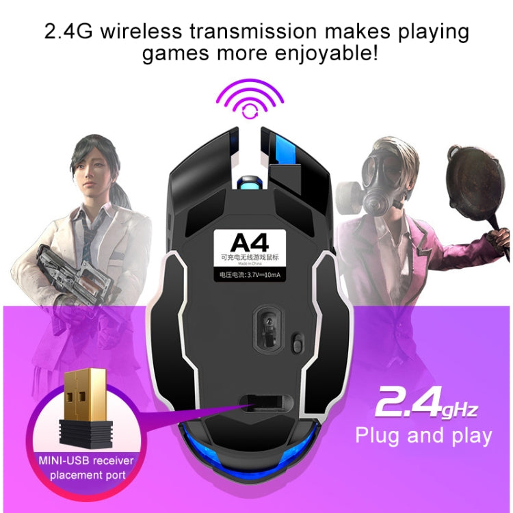 YINDIAO فأرة ألعاب لاسلكية قابلة لإعادة الشحن A4 2.4GHz بدقة 1600 DPI مع 3 أوضاع وصامتة (أسود نجمي)، أسود نجمي