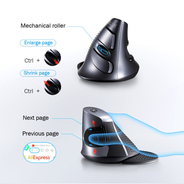 DELUX M618GX Wireless Ergonomic Vertical Mouse 1600DPI Optical Mouse, M618GX