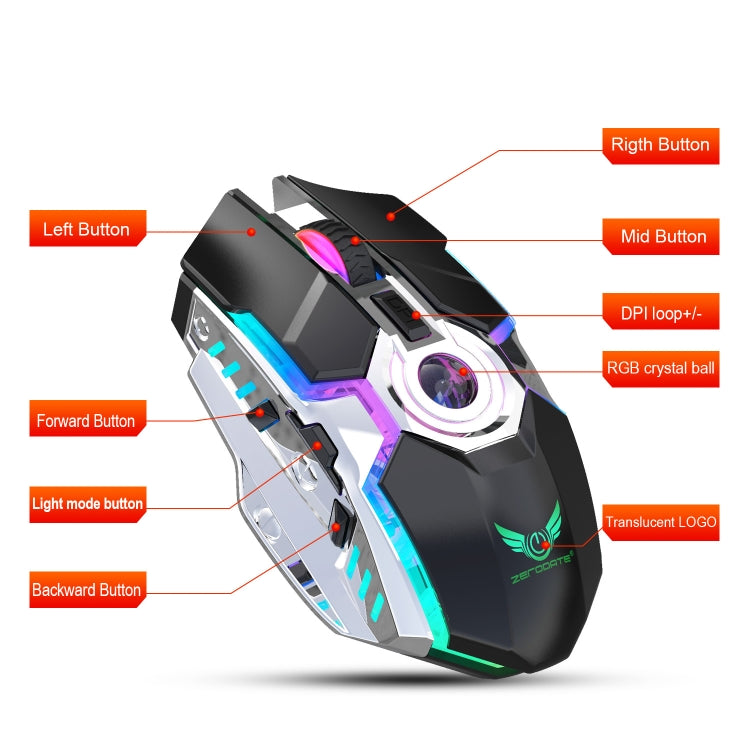 ZERODATE T30 2.4GHz 2400DPI Three-speed Adjustable RGB Backlight Wireless Optical Mouse, T30 White