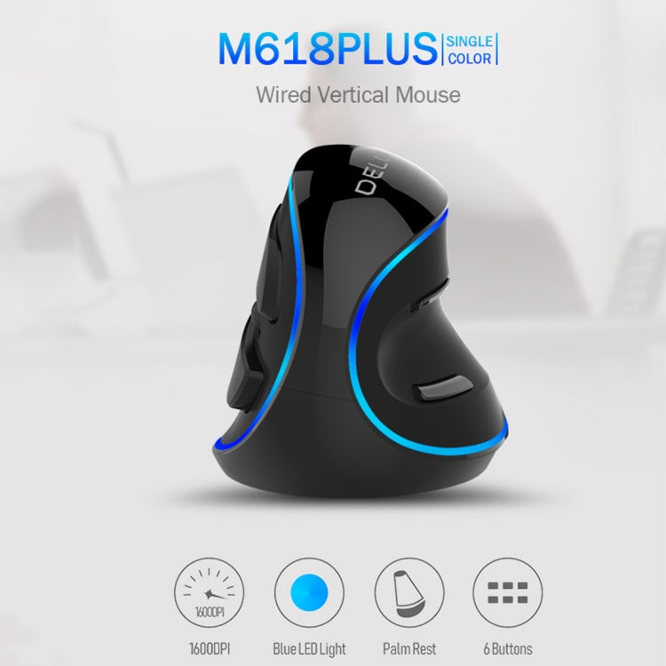 DELUX M618 Plus Wired Blue Version Optical Mouse Ergonomic Vertical Mouse 1600DPI, 1600DPI Wired