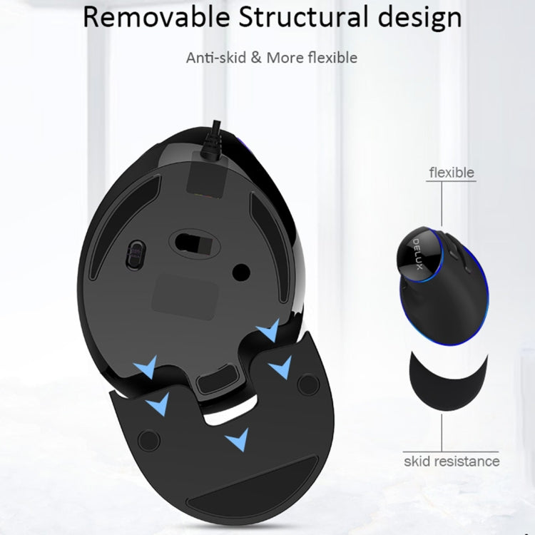 DELUX M618 Plus Wired Blue Version Optical Mouse Ergonomic Vertical Mouse 1600DPI, 1600DPI Wired