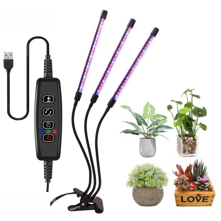 30W Triple Heads Adjustable Spectrum Timing LED Lamp for Plant Growth Lighting, USB Plug DC 5V, 30W