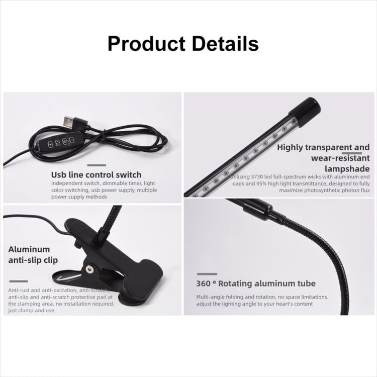 30W Triple Heads Adjustable Spectrum Timing LED Lamp for Plant Growth Lighting, USB Plug DC 5V, 30W