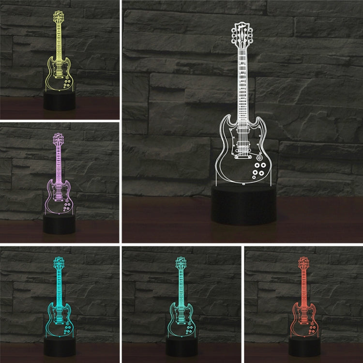 Five-string Guitar Shape 3D Colorful LED Vision Light Table Lamp, USB Touch Version, USB Touch Version