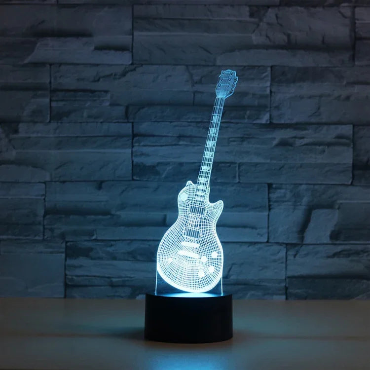 Guitar Shape 3D Colorful LED Vision Light Table Lamp, USB Touch Version, USB Touch Version
