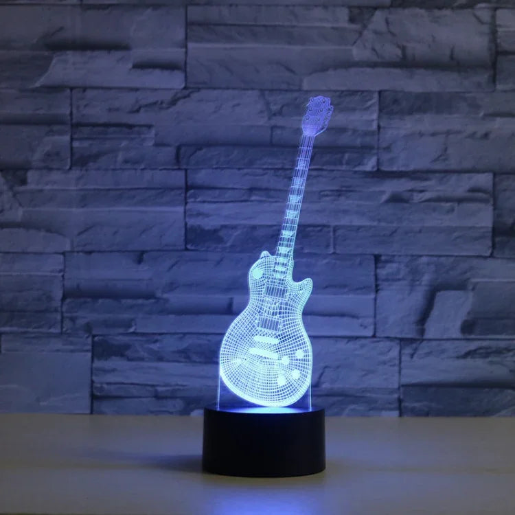 Guitar Shape 3D Colorful LED Vision Light Table Lamp, Charging Touch Version, Charging Touch Version
