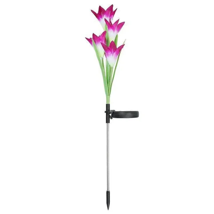 Simulated Lily Flower 4 Heads Solar Powered Outdoor IP55 Waterproof LED Decorative Lawn Lamp, White Light, White Light