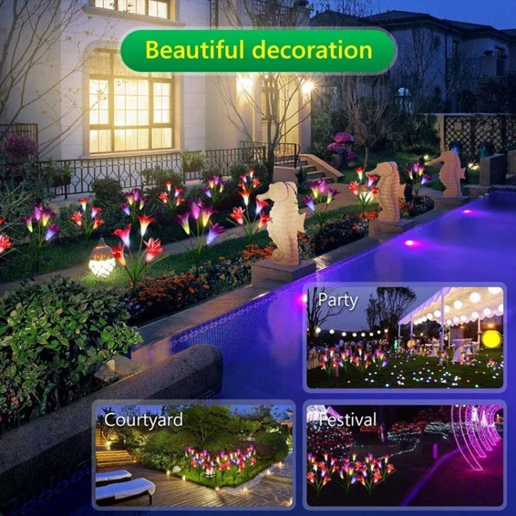 Simulated Lily Flower 4 Heads Solar Powered Outdoor IP55 Waterproof LED Decorative Lawn Lamp, White Light, White Light