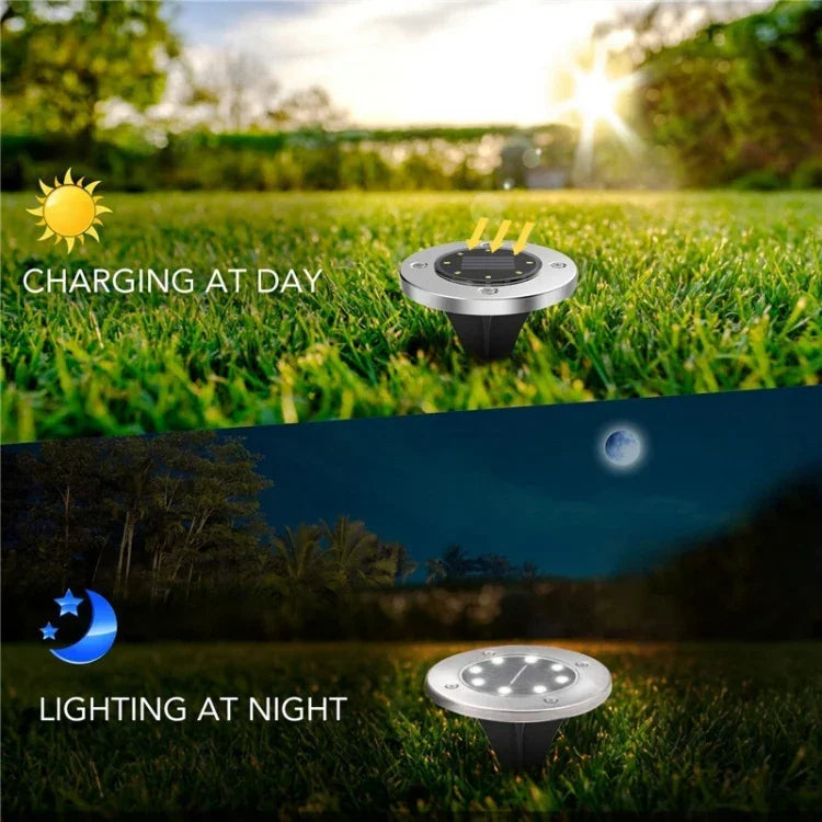 2 PCS 12 LEDs Solar Powered Buried Light Under Ground Lamp IP65 Waterproof Outdoor Garden Street Light, 12 LEDs