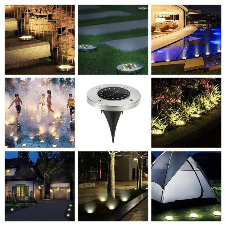 2 PCS 16 LEDs Solar Powered Buried Light Under Ground Lamp IP65 Waterproof Outdoor Garden Street Light, 16 LEDs