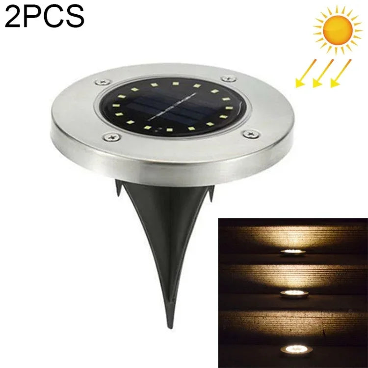 2 PCS 16 LEDs Solar Powered Buried Light Under Ground Lamp IP65 Waterproof Outdoor Garden Street Light, 16 LEDs