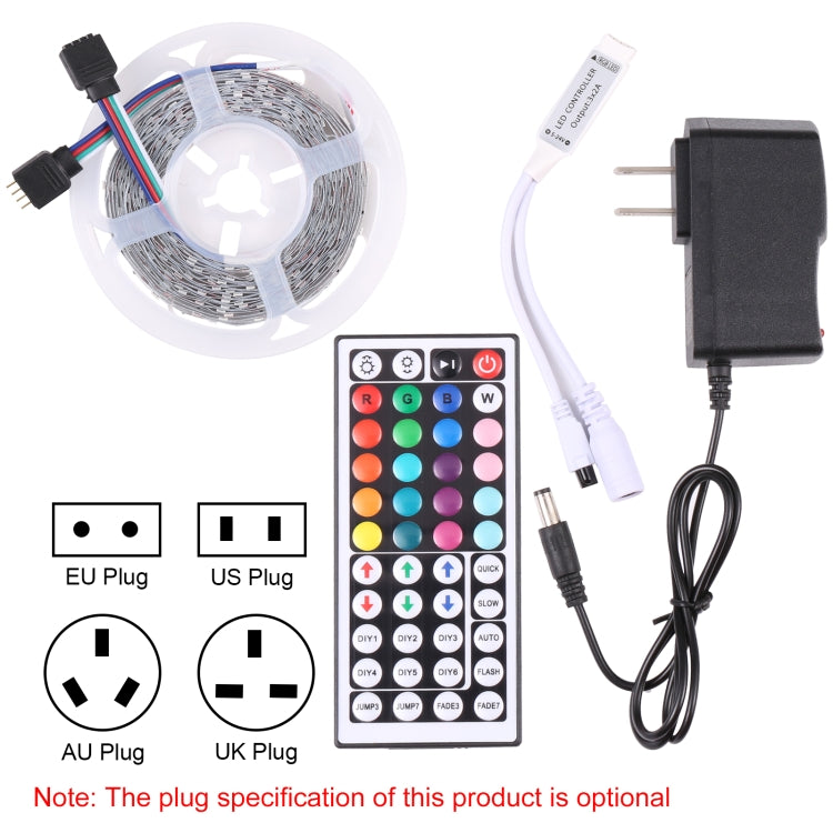 Bare Board 2835 SMD RGB LED Rope Light, 60 LED/m, Length: 5m, 12V 2A 100-240V, with 44-key Remote Control, 2835 SMD RGB LED, 5m, with 44-key Remote Control