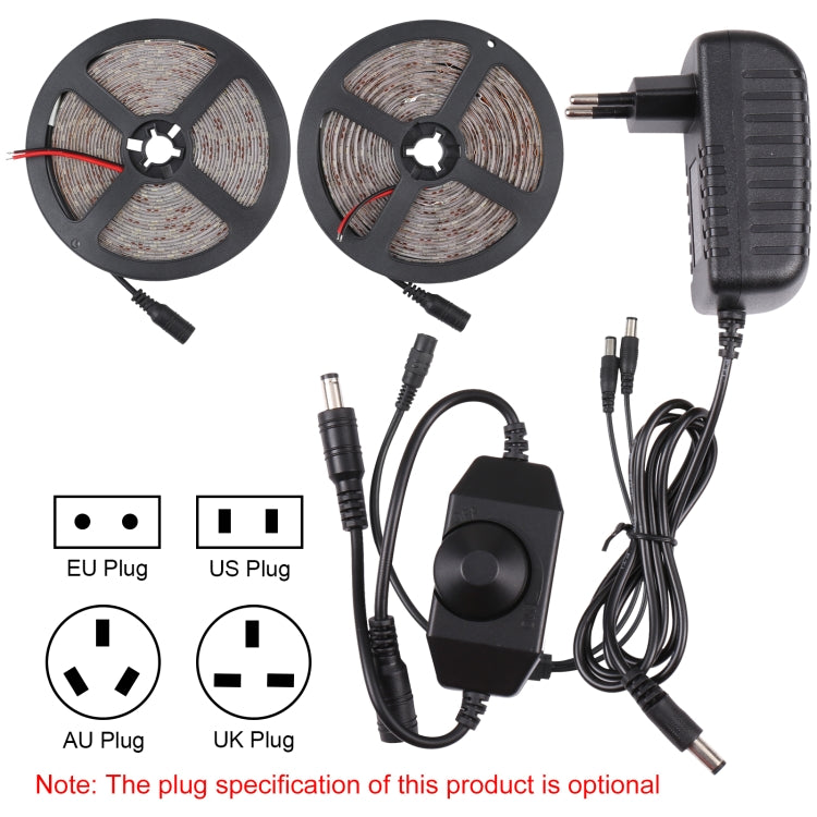 2 قطعة شريط إضاءة LED أبيض قابل للتعتيم 2835 SMD بدون غلاف، 60 مصباح LED/متر، الطول: 5 متر، 12 فولت 2 أمبير 100-240 فولت