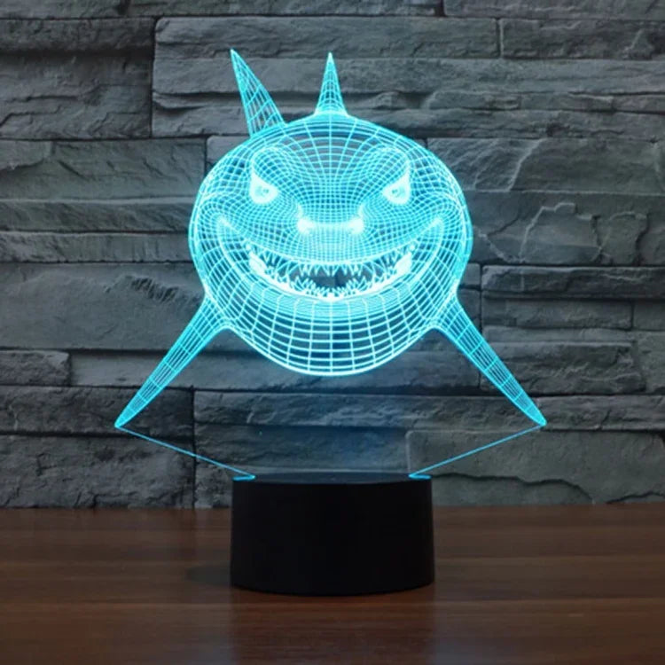7 Color Discoloration Creative Visual Stereo Lamp Desk Lamp Night Light, Positive Face Shark Style