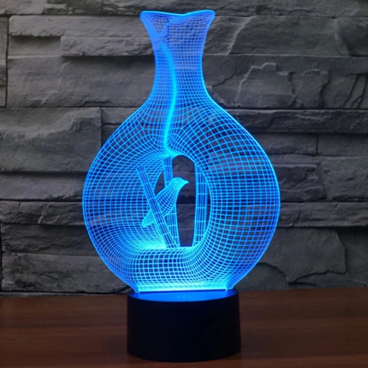 7 Color Discoloration Creative Visual Stereo Lamp Desk Lamp Night Light, Bird In The Cage Style