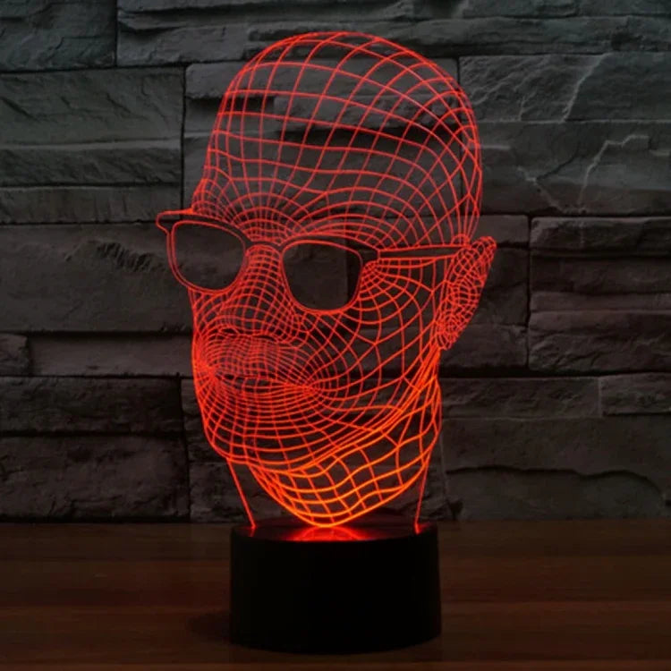 7 Color Discoloration Creative Visual Stereo Lamp Desk Lamp Night Light, Product Size: 23.6 x 14.0 x 8.7 cm, Man with Glasses Style